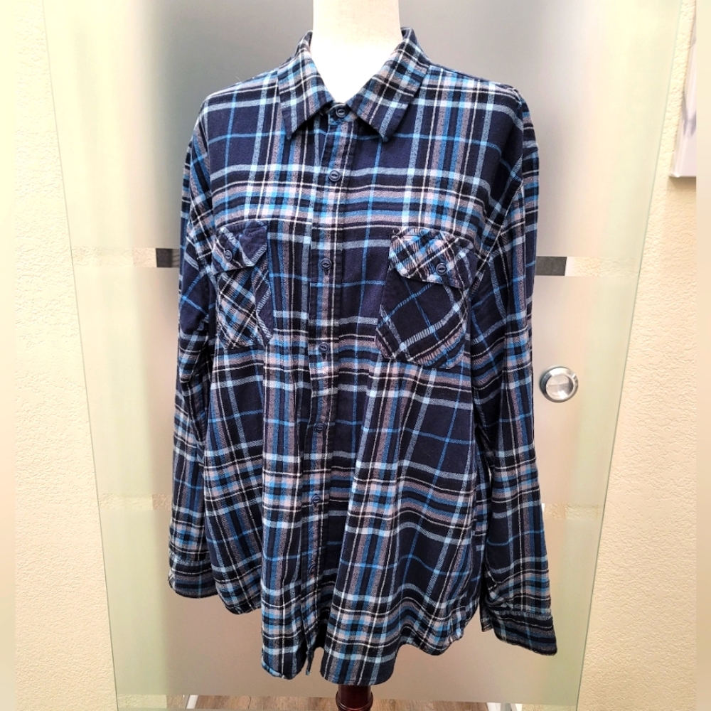 Original Weatherproof Vintage Men's Navy/Blue Plaid Shirt XXL